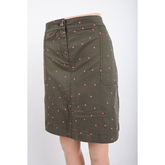 Boden Womans Chino Skirt UK 14R US 10R Army Green Pink Polka Dots NWT - Picture 3 of 7